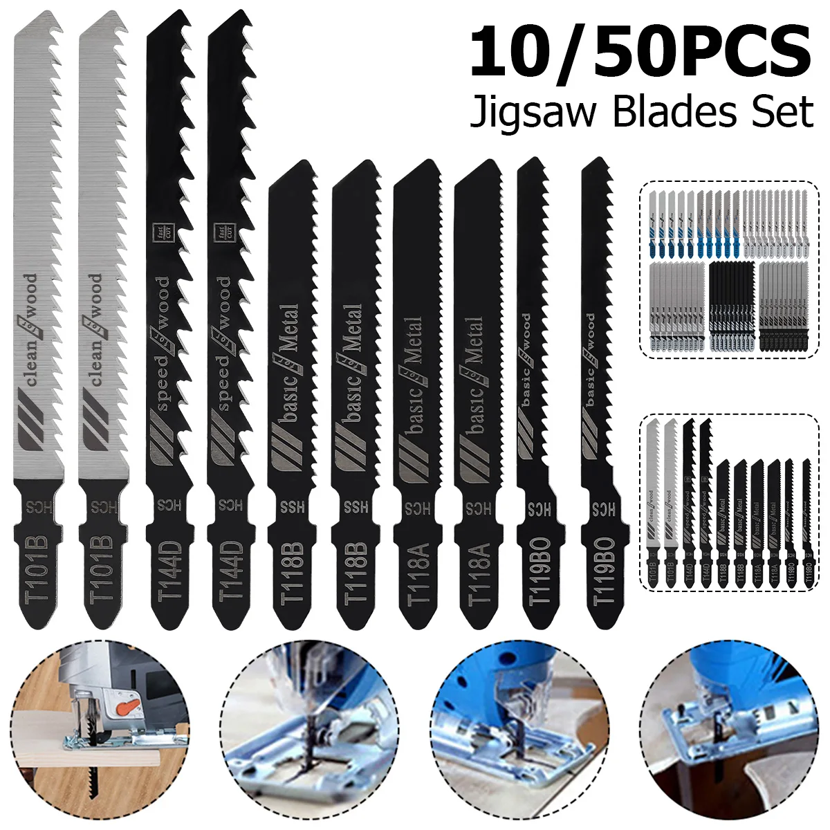 

20/50pcs Jig Saw Blade Set T-shank Jigsaw Blade Woodworking Metal Cutting Tool for DEWALT/Bosch/Hitachi/Makita/Milwaukee/Metabo