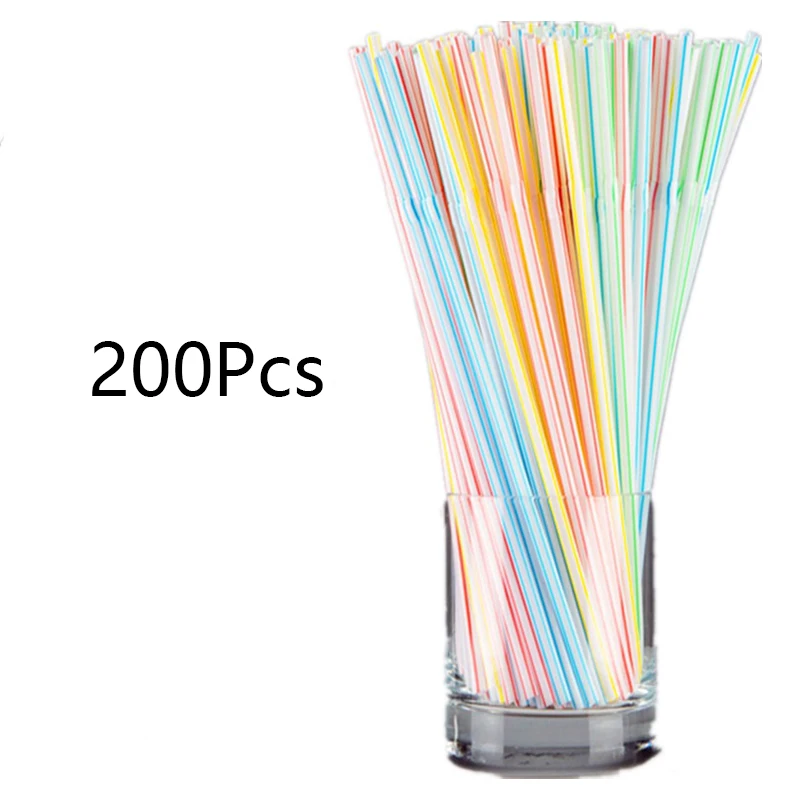 

200 Pcs Disposable Bendable Straw Plastic 21CM Drinking Drink Party Bulk For Party Decoration Accessories