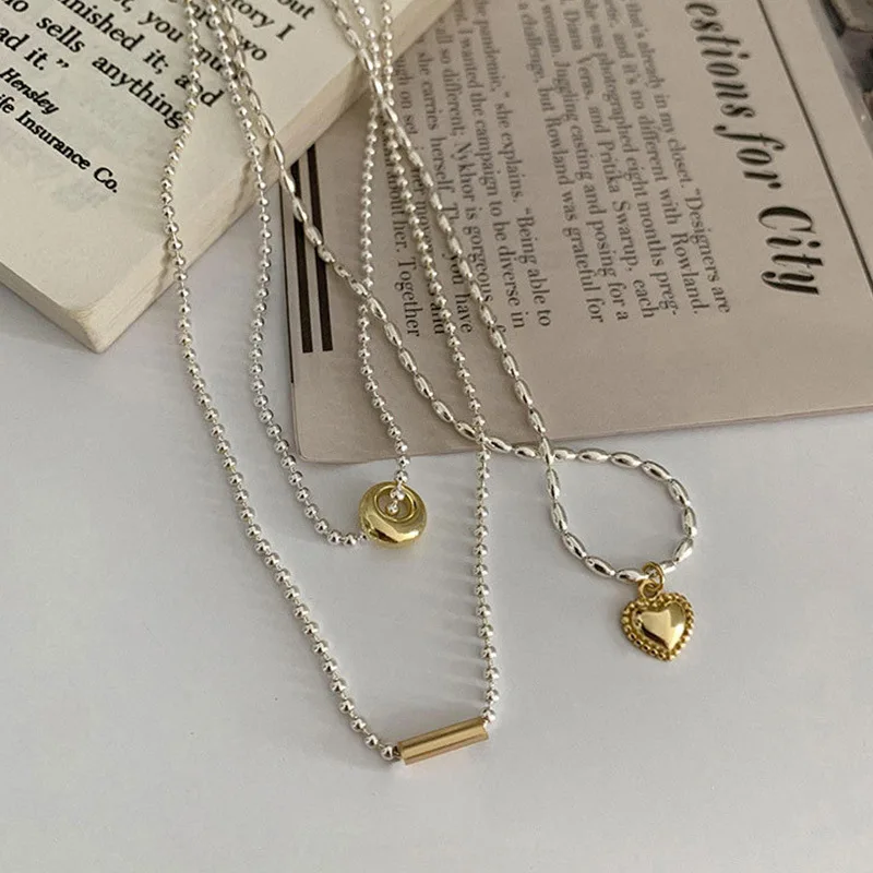

New 925 Sterling Silver Love Necklace Women's Round Golden Pendant Temperament Versatile Round Bead Chain Fine Jewelry Gifts