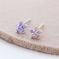tiny lilac purple cz flower stud earrings in stainless steel amethyst crystal flower stacking earrings emerald stone ear00796
