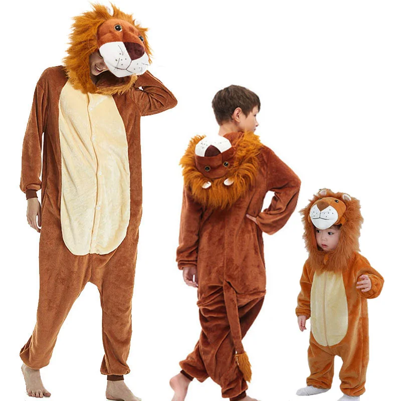 Family Kigurumi Pajamas 3D New Brown Lion Onesie Cosplay Costume Pajamas For Babies Kids and Adults