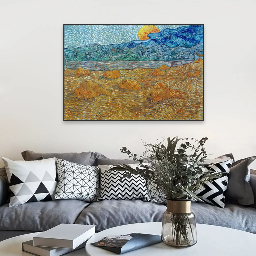 Зеленое пшеничное поле с кипарисом настенный художественный постер картина