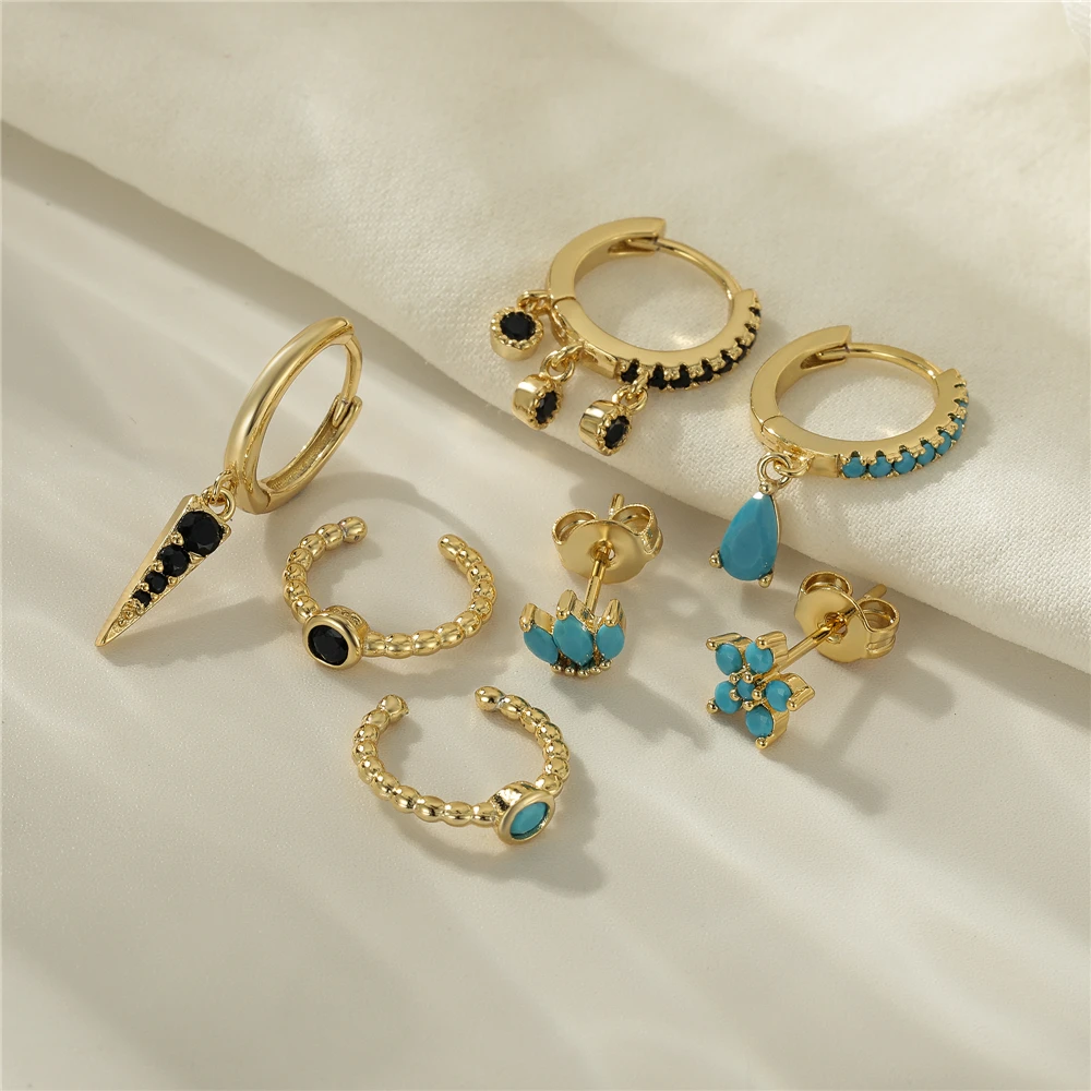 

CANNER Turquoise Star Moon 3 4Pcs Set Earrings Pendientes Korean Fashion Y2K Earrings For Women Piercing Stud Earrings Jewelrys