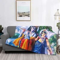 krishna radha hindu religious blanket flannel printed indian god portable lightweight thin throw blanket for bed couch bedspread
