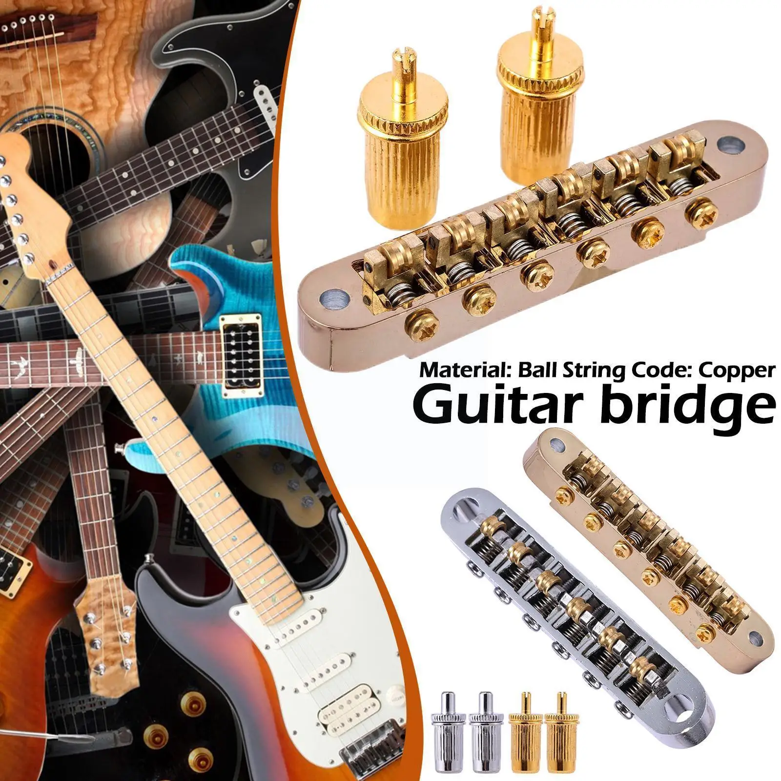 

Roller Bridge For Guitar-mosrite Style Bridge Gold Sliver Color Electric Guitar Saddle Bridge With Thumb Wheels Guitar Acce T0y6