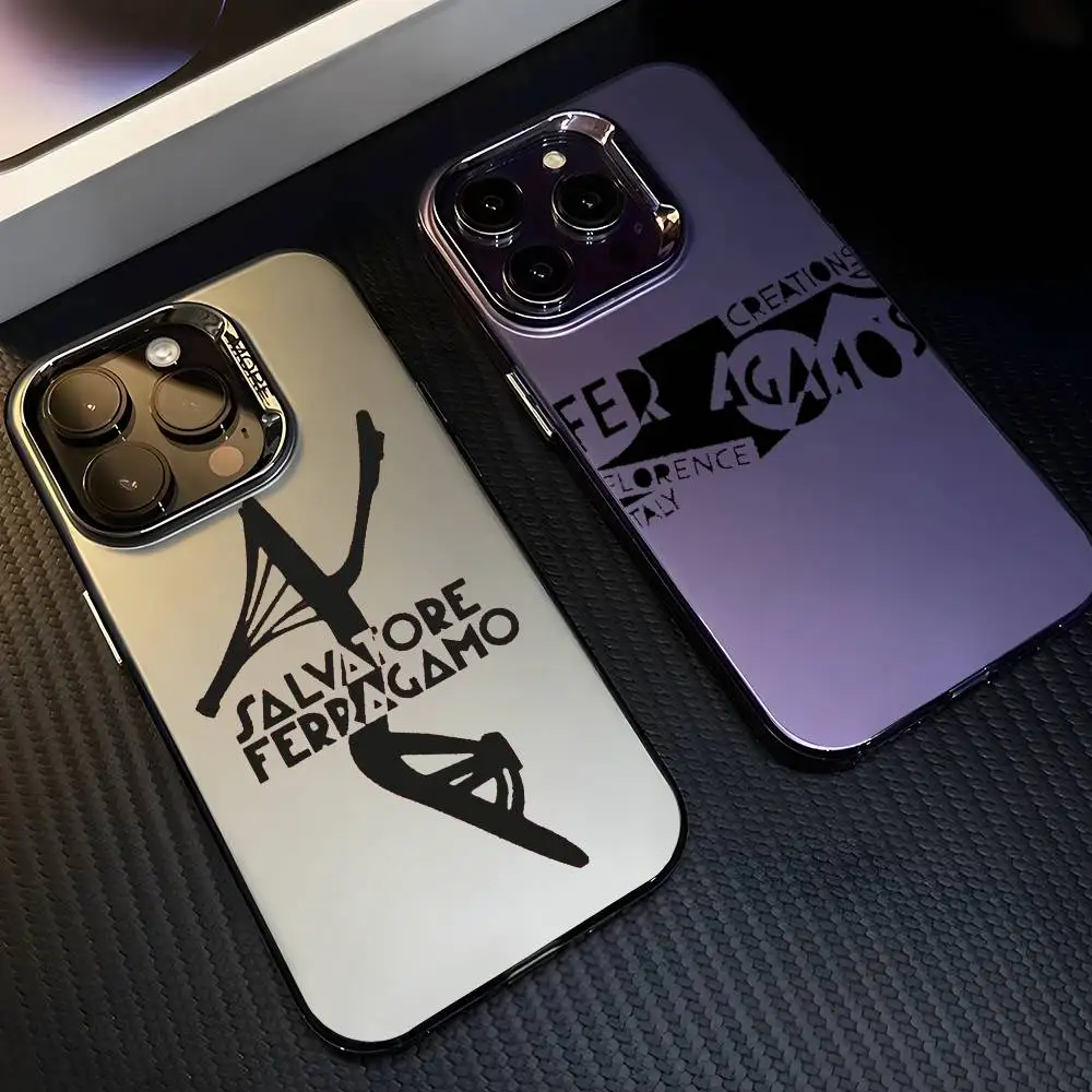Фото Fashion F-FerragamoES Logo Phone Case For iPhone 17 16 15 14 13 12 11 Pro Max Air multicolor Matte Laser Metallic Aurora Funda №1
