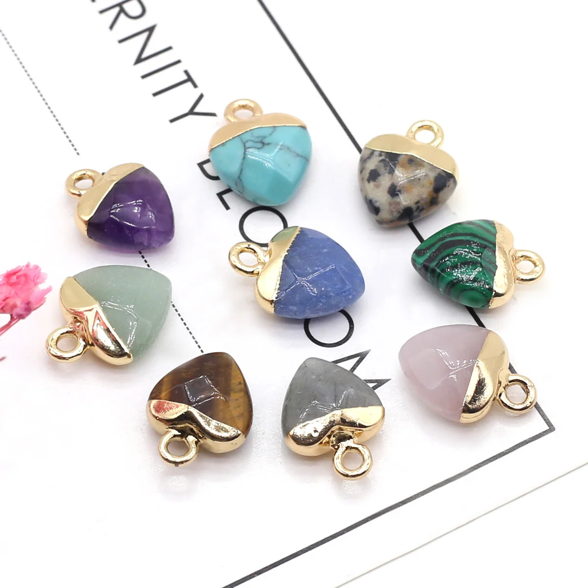 

2pc Natural Stone Pendants Heart Shape Amethysts Tiger Eye for Jewelry Making Diy Women Necklace Earrings Party Gifts