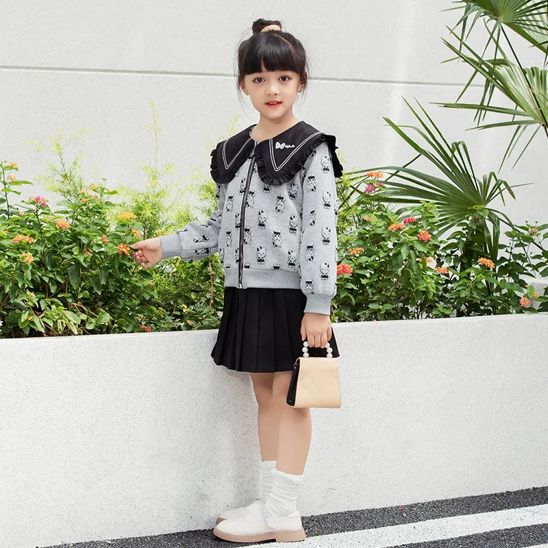 

Korea Girl Autumn Skirts Clothes Set 8 10 years Sweet Cartoon Cat Sweatshirt 2 pieces Kids Girl Casual Outfit Suits