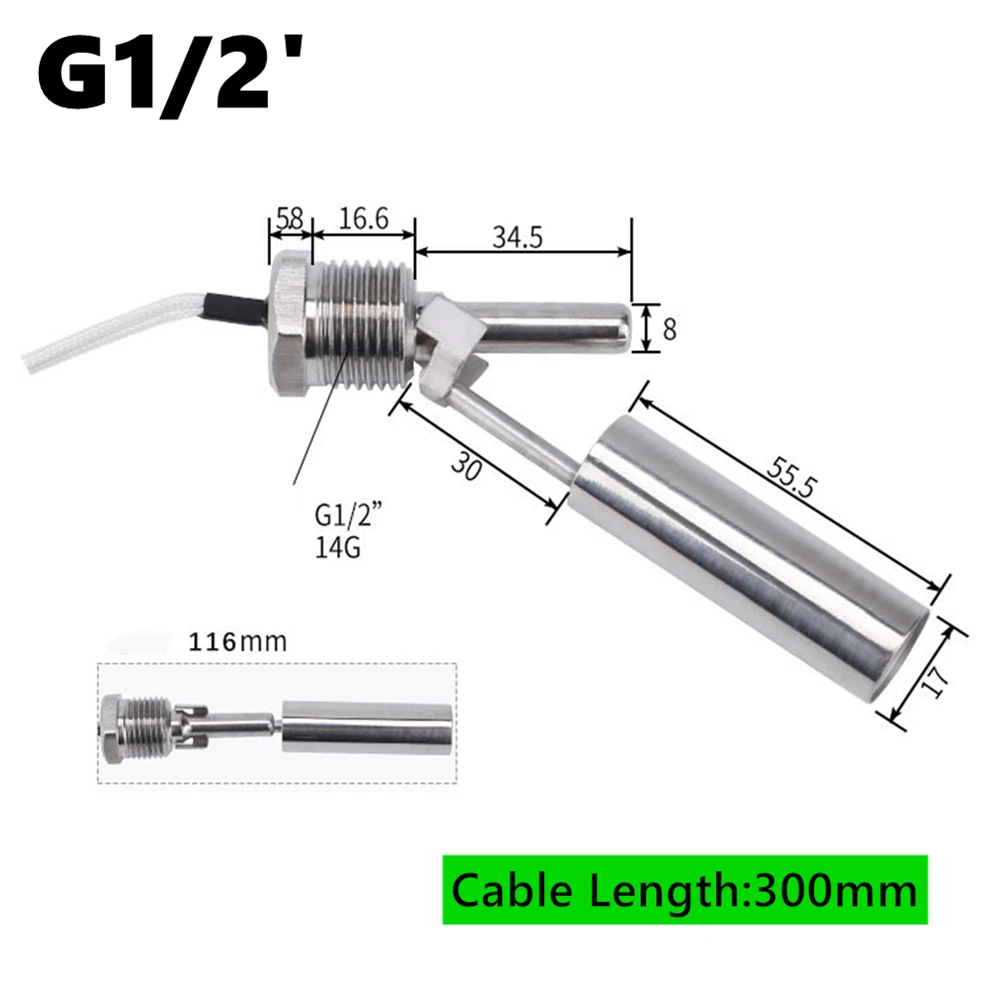 Поплавковый выключатель из нержавеющей стали датчик уровня резьбы M10 G1/2 'с