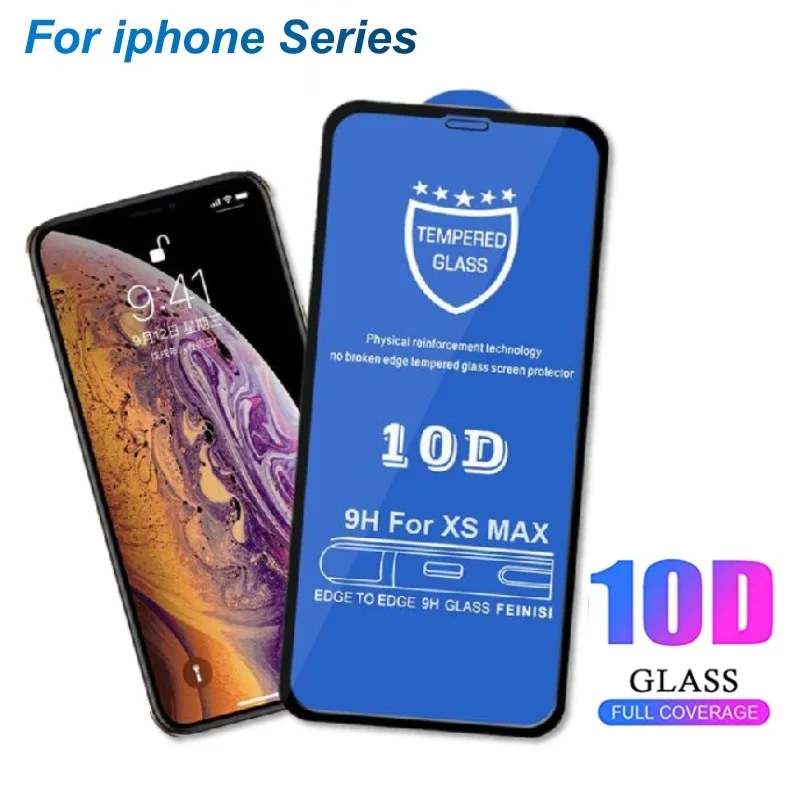 

500pcs 10D Screen Protector For iPhone 14 13 12 11 Pro Max XS X 8 7 6S Plus SE Full Coverage Cover Curved Tempered Glass Film