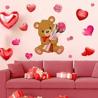 love heart teddy bear wall stickers valentines day rose for women girl kids home room baby room cute cat decoration wall decals
