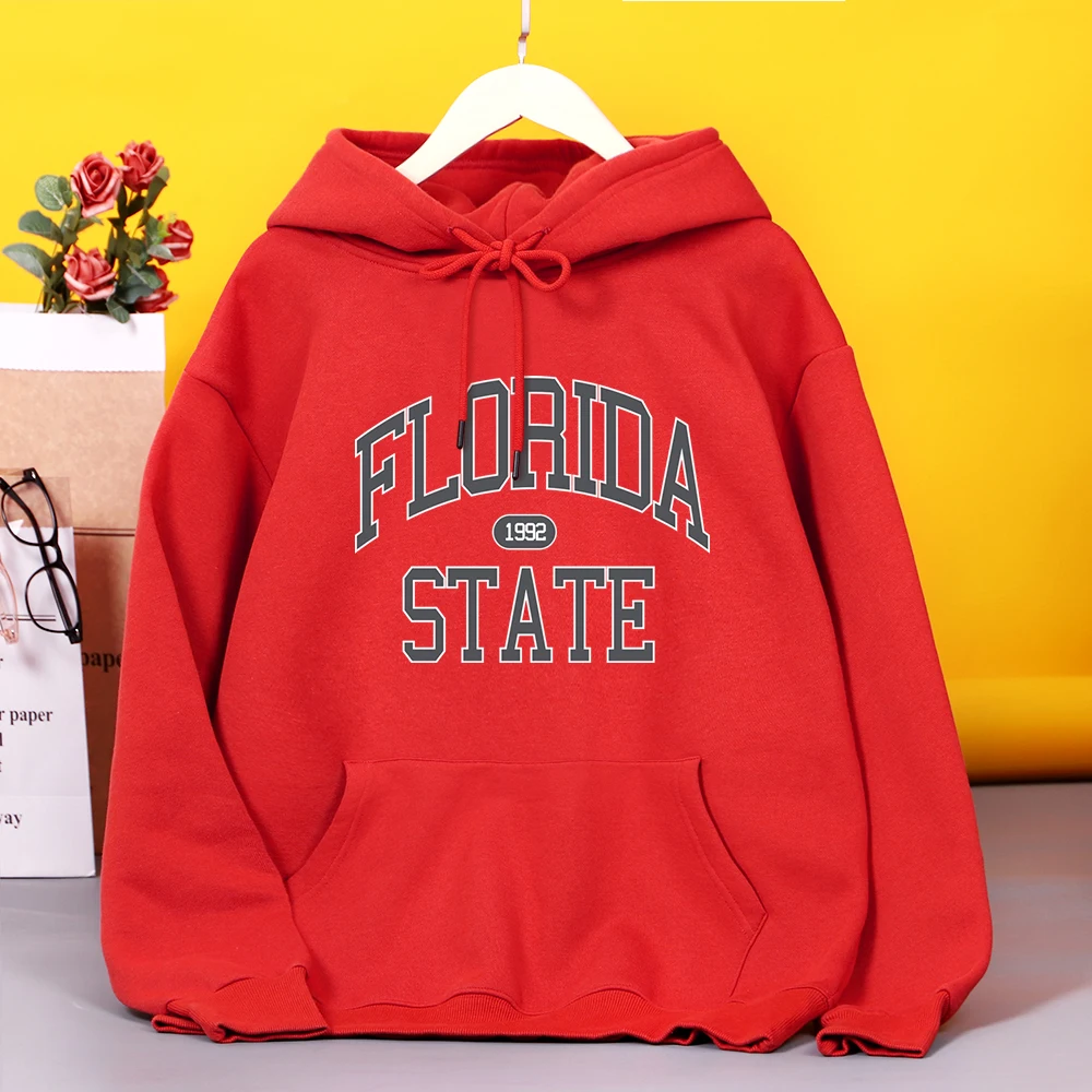 

Florida 1992 State Street Letter Print Hoodies Womens Autumn Loose Hoodie simple Fleece Hooded Street Casual Clothing Female