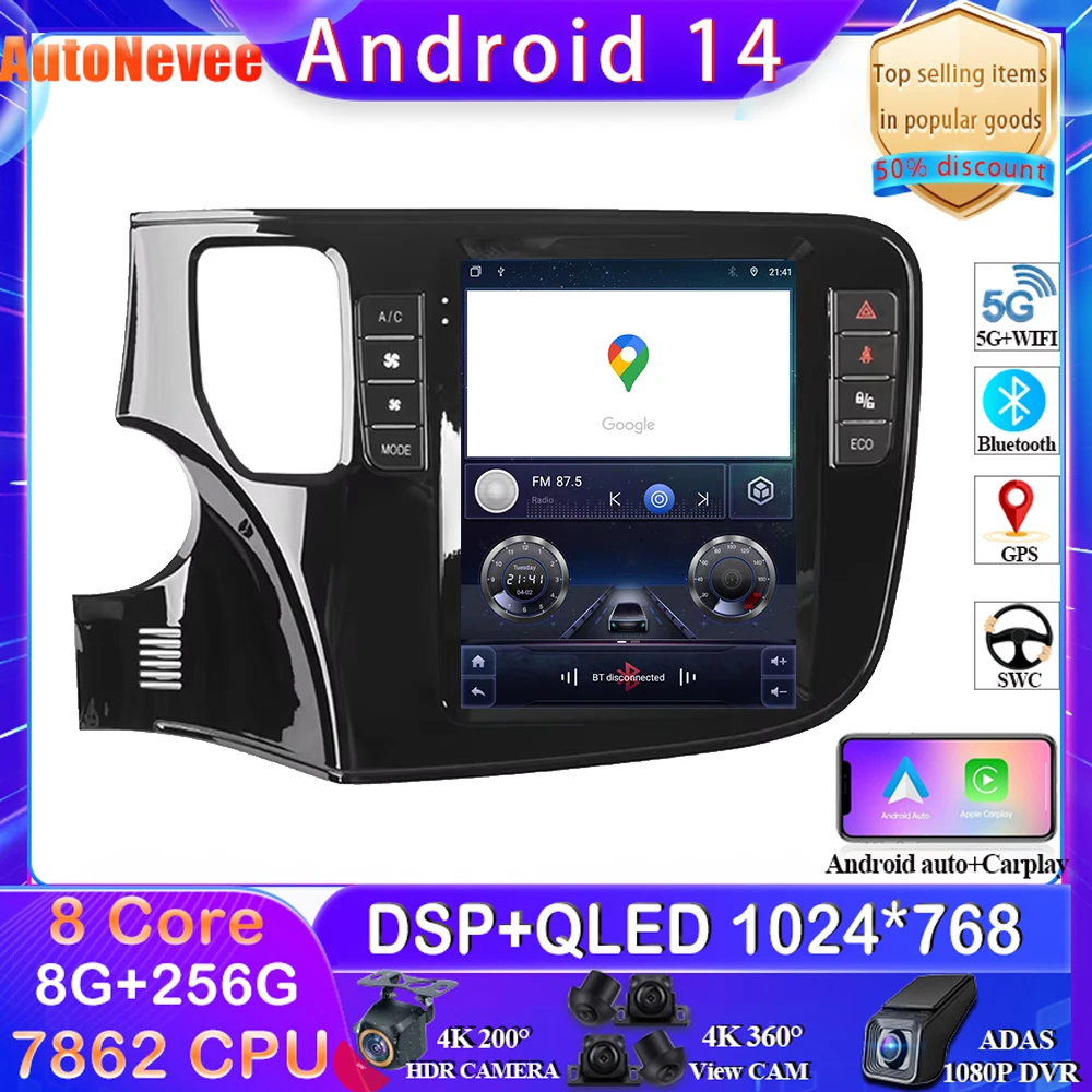 Android 9 7-дюймовый автомобильный радиоприемник для Mitsubishi Outlander 2015-2021 с левым рулем