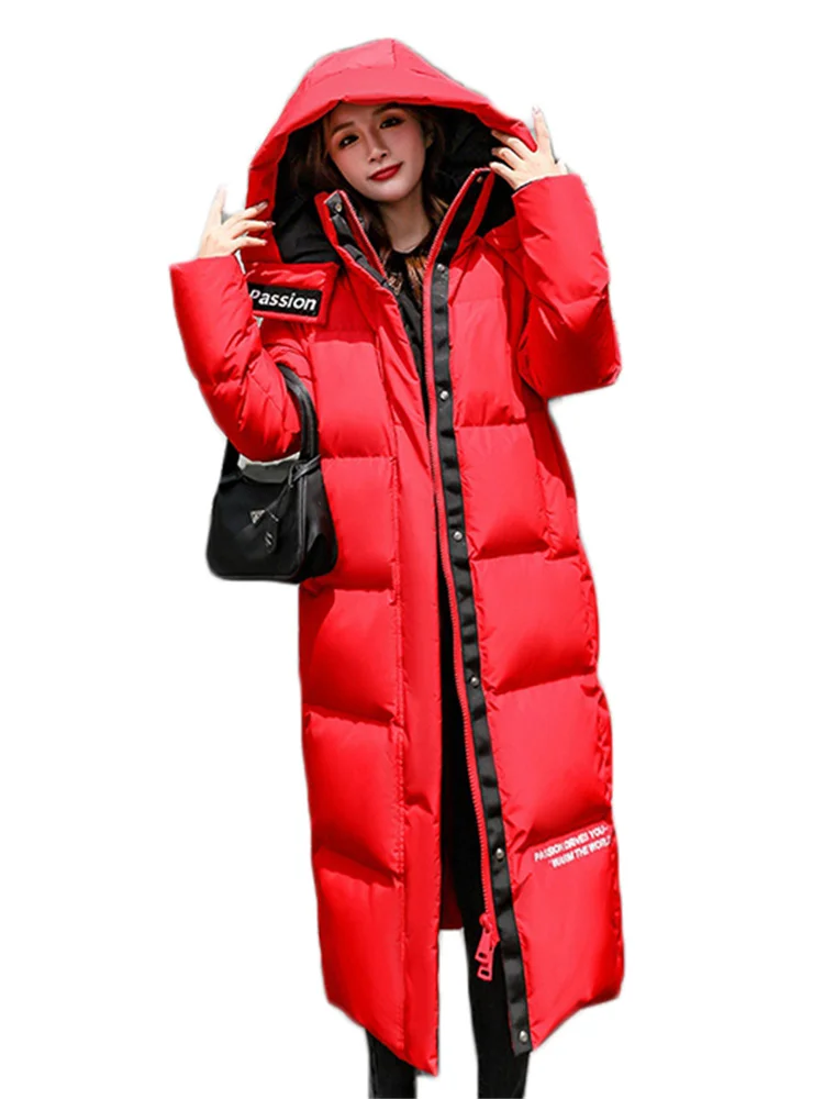 

Winter Coat Women Long Loose Detachable Hooded Parkas 2022 New Fashion Temperament Letter Chic Thick Warmth Down Cotton Clothing