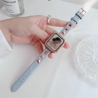 slim leather strap for apple watch series 7 band 45mm 41mm correa 3842mm punk rivets bracelet for iwatch 6 5 4 3 2 se 44mm 40mm