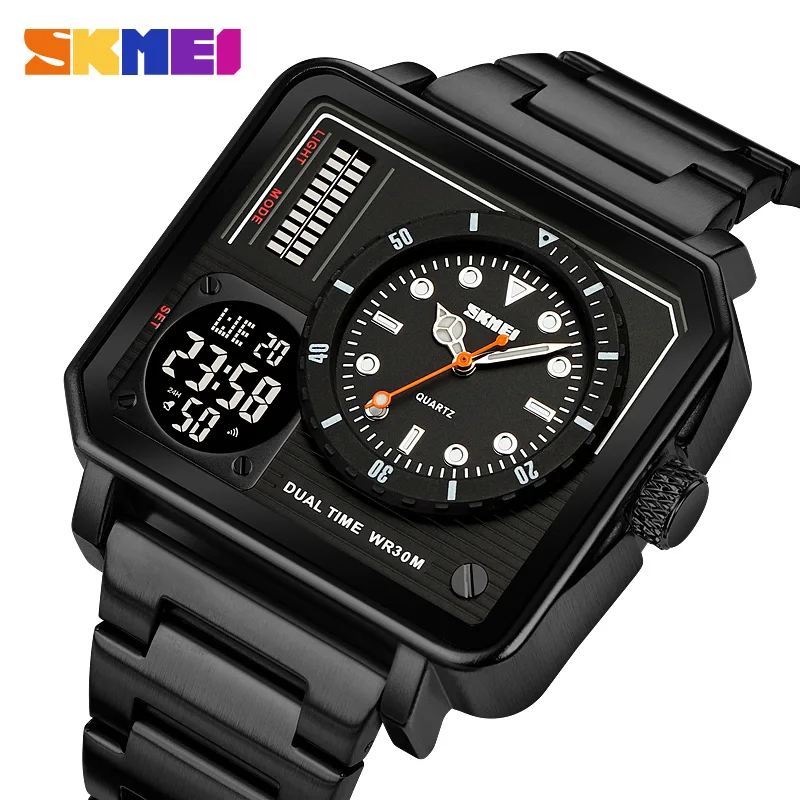 

SKMEI Men Watch Luxury Sport Led Dual Display Watch For Men Chronograph Quartz Wristwatch Military Waterproof Steel Band Clock