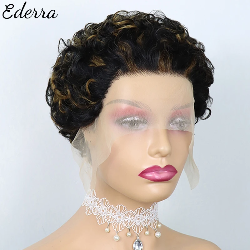 

Short Curly Lace Pixie Cut Human Hair Wig with Baby Hair 13*1 Lace Frontal Wig For Women 150% Bob Wigs Closure Deep Curly