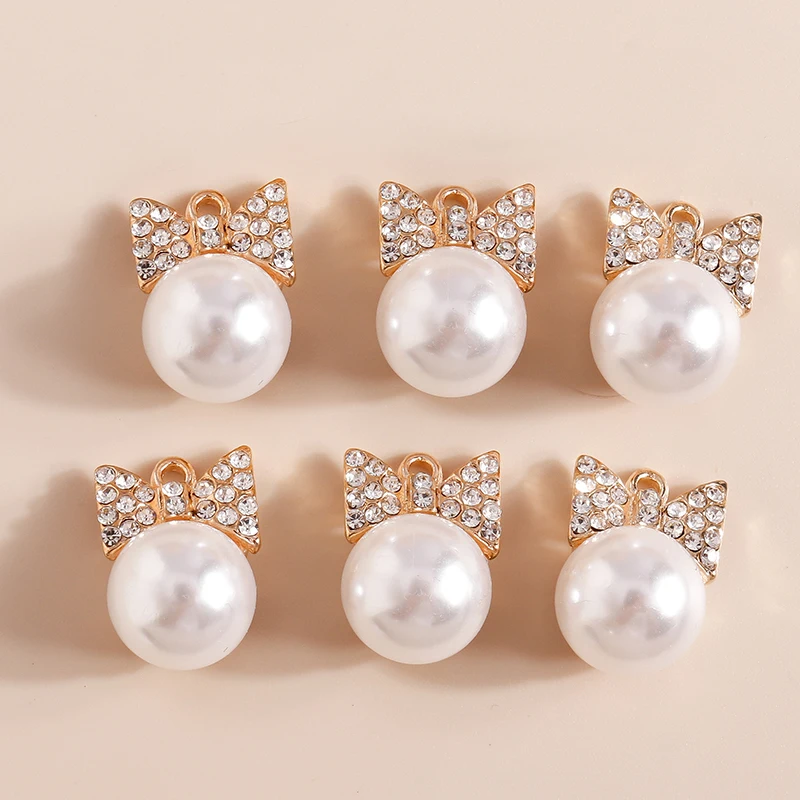 

10pcs 22*17mm Cute Crystal Bowknot Charms Pearl Pendants for Necklace Keychain Earring Making Accessories Diy Jewelry Findings
