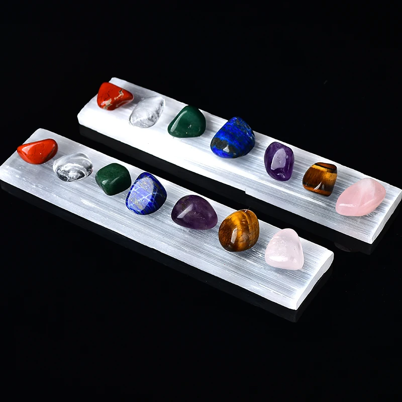 Натуральный белый селенит с семью чакрами гравий гипс чипсы минералы образцы