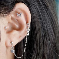 1lot stainless steel helix piercing chain key ear piercing tragus rool cartilage piercing body piercing screw ear stud korean