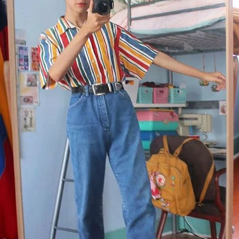 

Retro striped short sleeve shirt