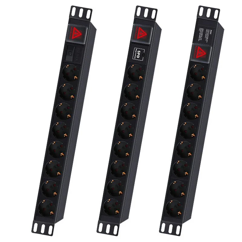 Aluminum Alloy Industrial 19 inch PDU Network Cabinet Rack Power Strip 8AC with Switch European Standard Extension Plug Socket