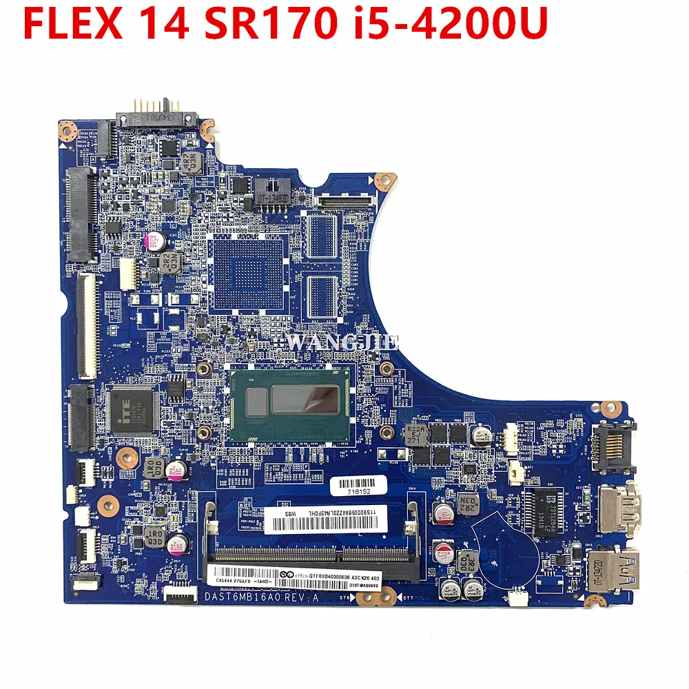 

Материнская плата для ноутбука Lenovo FLEX 14 SR170 i5-4200u Cpu на плате DAST6MB16A0 100% протестирована