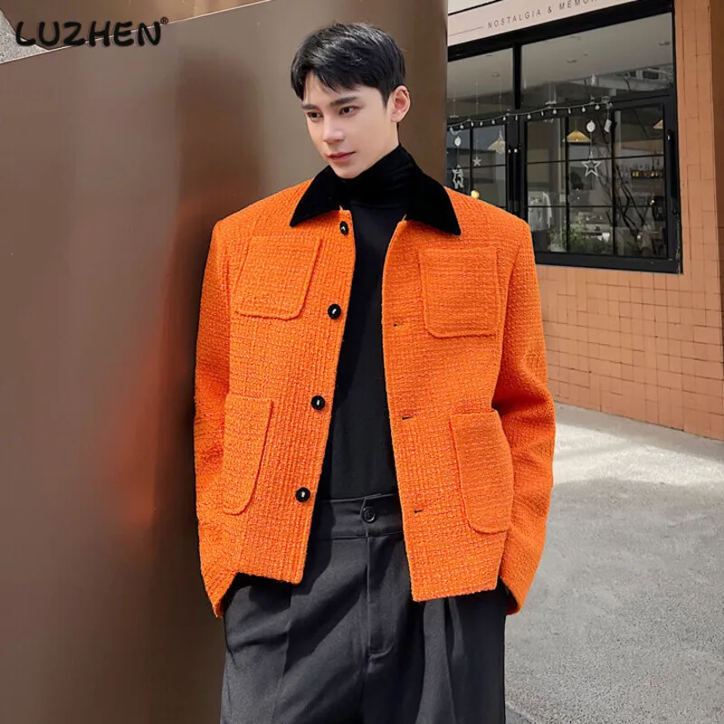 

LUZHEN Personality Color Contrast Splicing Neck Men Casual Blazer Jacket 2023 Autumn Fashion Elegant Gentleman Male Coat 59b92a