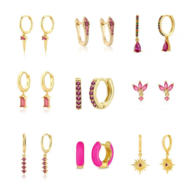 

Горячая Распродажа, розово-красные серьги-кольца из циркония серии для женщин, минималистичные Висячие серьги для вечеринок 2022, тренд, Новинка