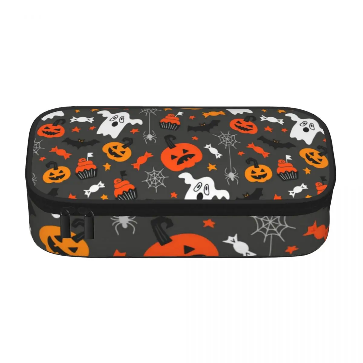 Spooky Ghost Pencil Case Pumpkins And Baws Large Capacity Cool Zipper Pencil Box For Teens Stationery Pen Bags