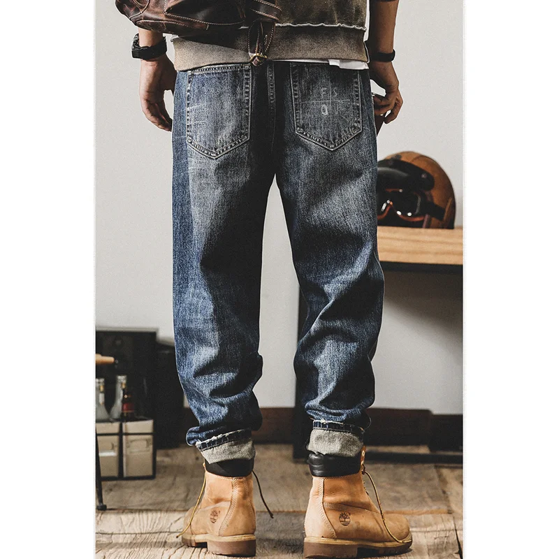 Streetwear Men 2022 New Pattern Vintage Recreational Blue Pants American Straight Cylinder Comfortable Loose Jeans Autumn Female