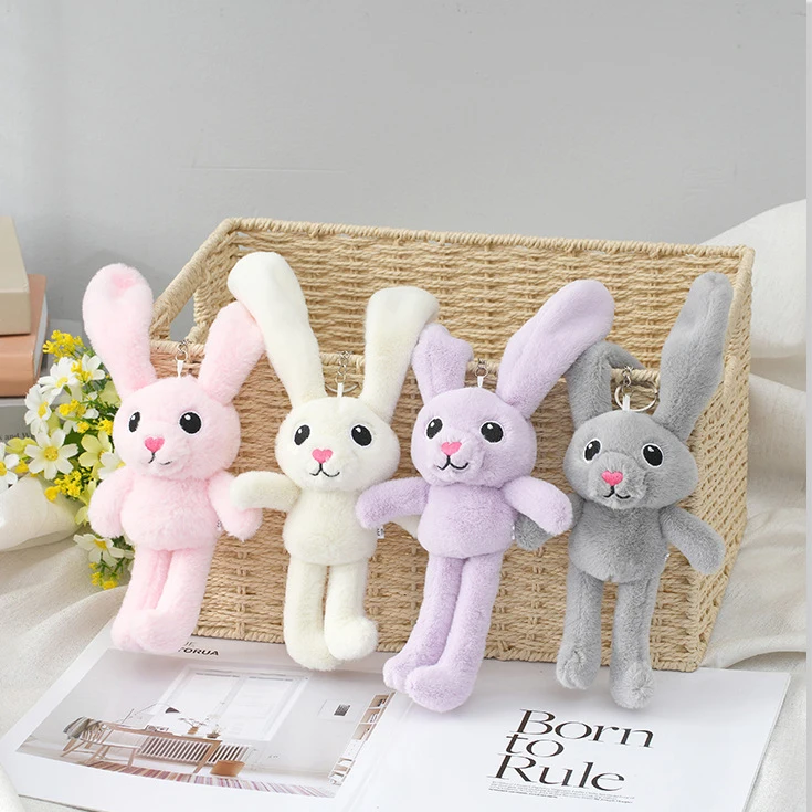 

30cm Plush Rabbit Long Ears Pullable Rabbit Doll Keychain Ear Legs Retractable Rabbit Plush Toy Bag Ornament Children's Gift