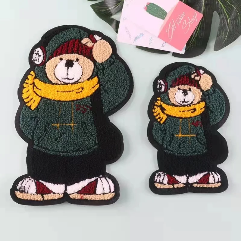 

2Pcs Handmade Labels For Clothes With Bear Patch For Bags Hat Diy Knitted Printed Cotton Woven Sew Patches Sewing Accessories