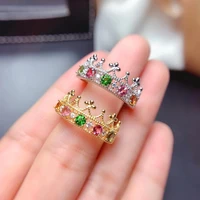 meibapj natural tourmaline gemstone fashion colorful stone crown ring for women real 925 sterling silver charm fine jewelry