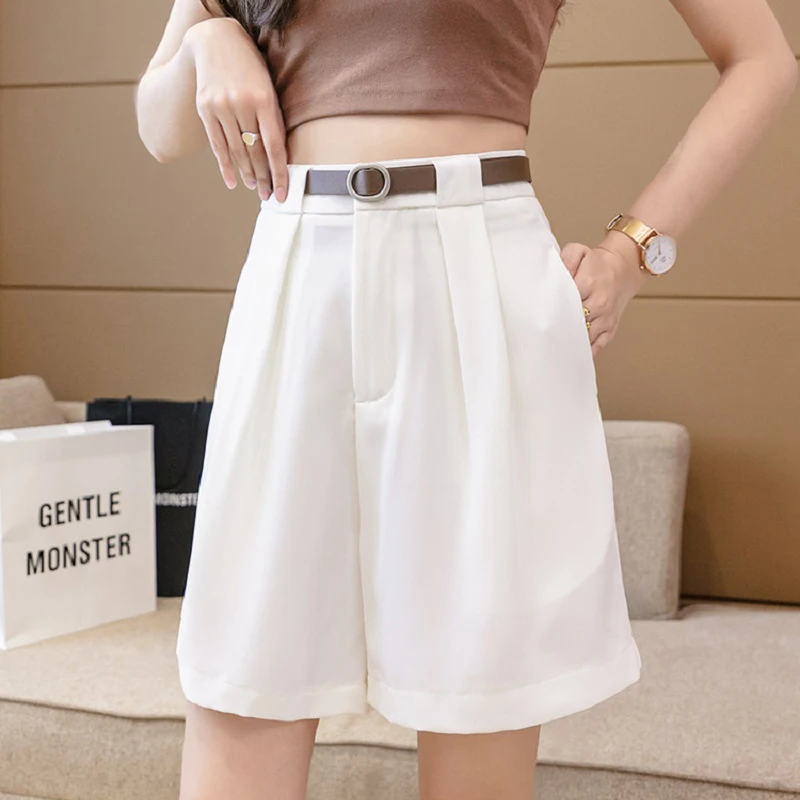 

Wisher&Tong Women's Loose Shorts Knee Length High Waist Wide Leg Pants Black 2022 Spring Summer Casual Cargo Pants White
