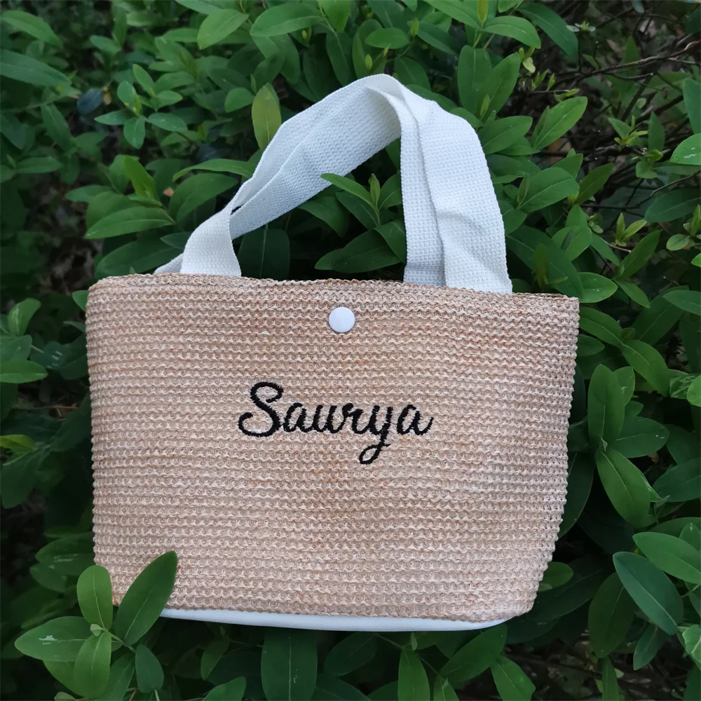 Custom Name Straw Bag Ladies Holiday Travel Woven Bag Shopping Tote Bag Embroidery Your Name Wedding Party Bridesmaid Gifts