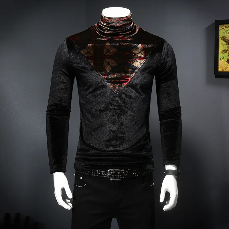 

Autumn Winter Velvet ops Male Slim Fit urtleneck -s Long Sleeve ee M-4XL Royal T Shirt Men