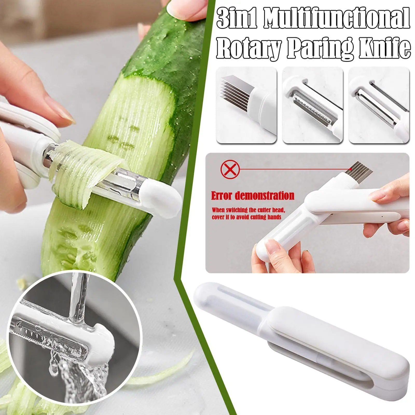 

3 In 1 Rotary Garlic Slicer Paring Knife Potato Cucumber Carrot Grater Peeler Multifunction Vegetables Fruit Peeler Kitchen Tool