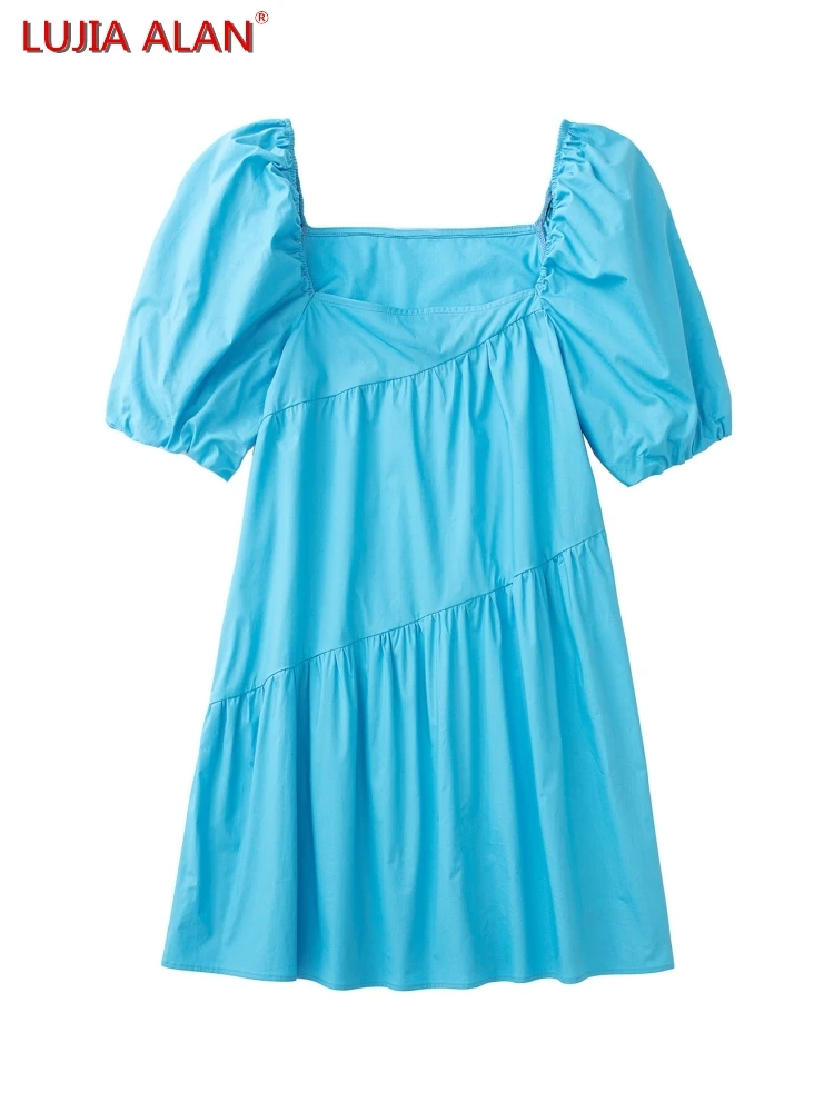 

Women Square Collar Tiered Ruffle Mini Dress Summer Female Lantern Sleeve Loose Vestidos LUJIA ALAN D9982