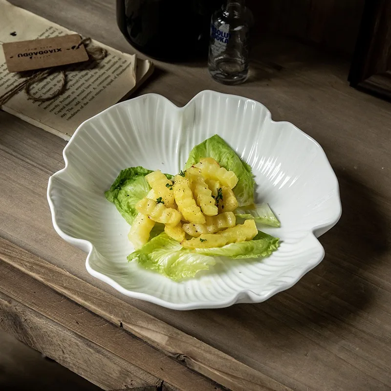 Керамическая Глубокая Тарелка 8 дюймов в скандинавском стиле с белым тисненым