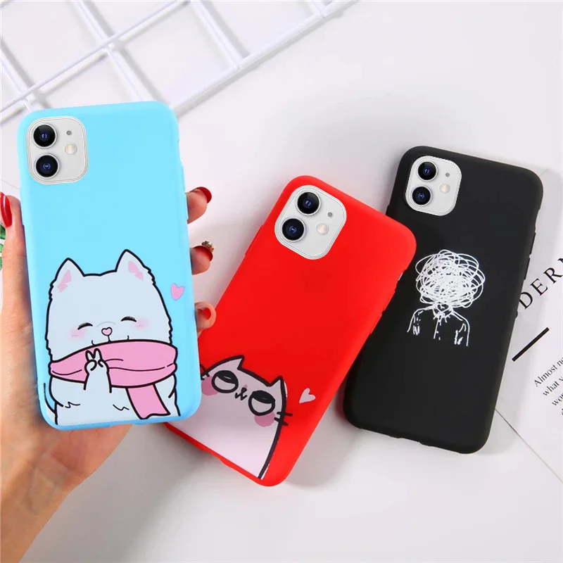

Милый чехол для телефона с мультяшным котом для iPhone 11, 12, 13 Pro Max, X, XR, XS Max, 7, 8, 6, 6S Plus, 5S SE 2020, 12 Mini, Мягкий противоударный чехол-накладка