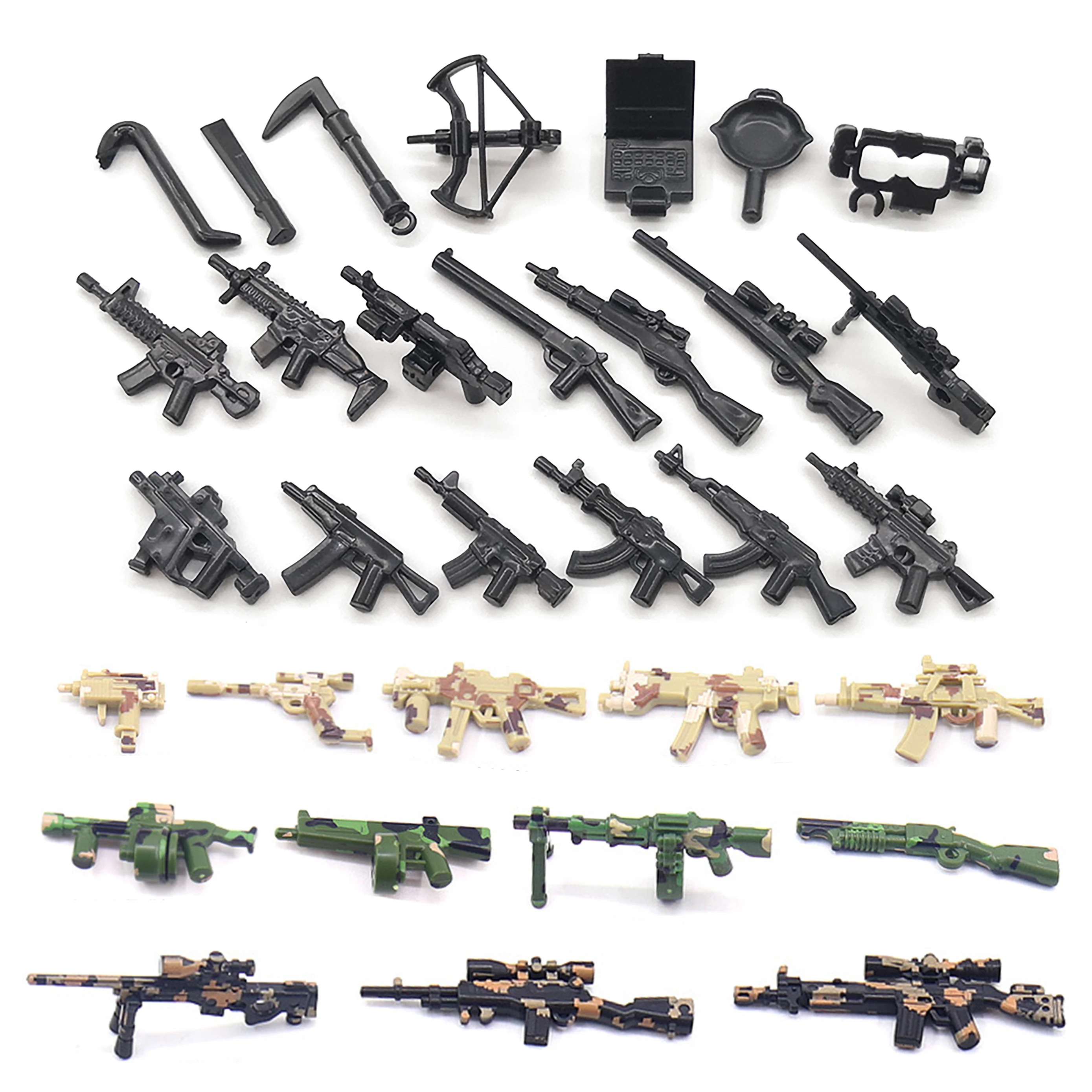 

DIY Military Weapons Guns Modern Warfare PUBG WW2 Arms Parts MOC Soldier Playmobil Model Building Block Brick Children Kid Toys