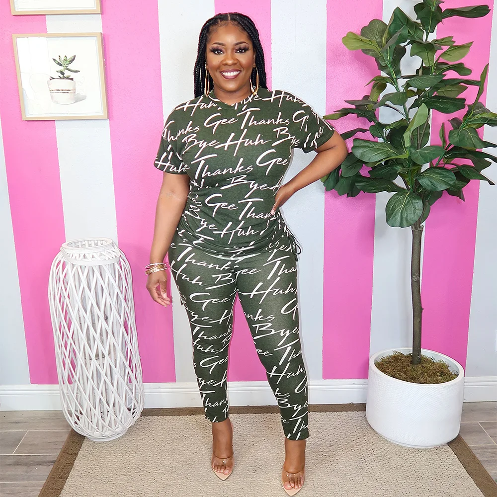 

Осенний Женский комплект из двух предметов, длинные брюки с коротким рукавом и буквенным принтом, спортивная одежда с круглым вырезом, повседневный стиль w9339