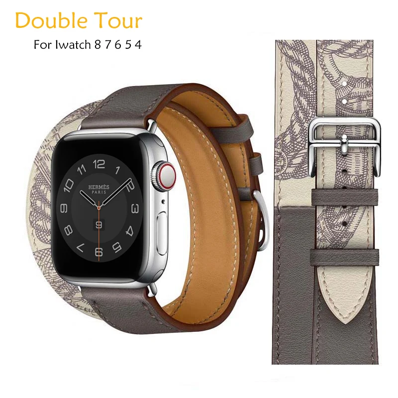 Genuine Leather strap For Apple watch band 44mm 40mm 45mm 41mm 38mm 42mm Ultra 49mm Double Tour bracelet iWatch series 6 7 SE 5