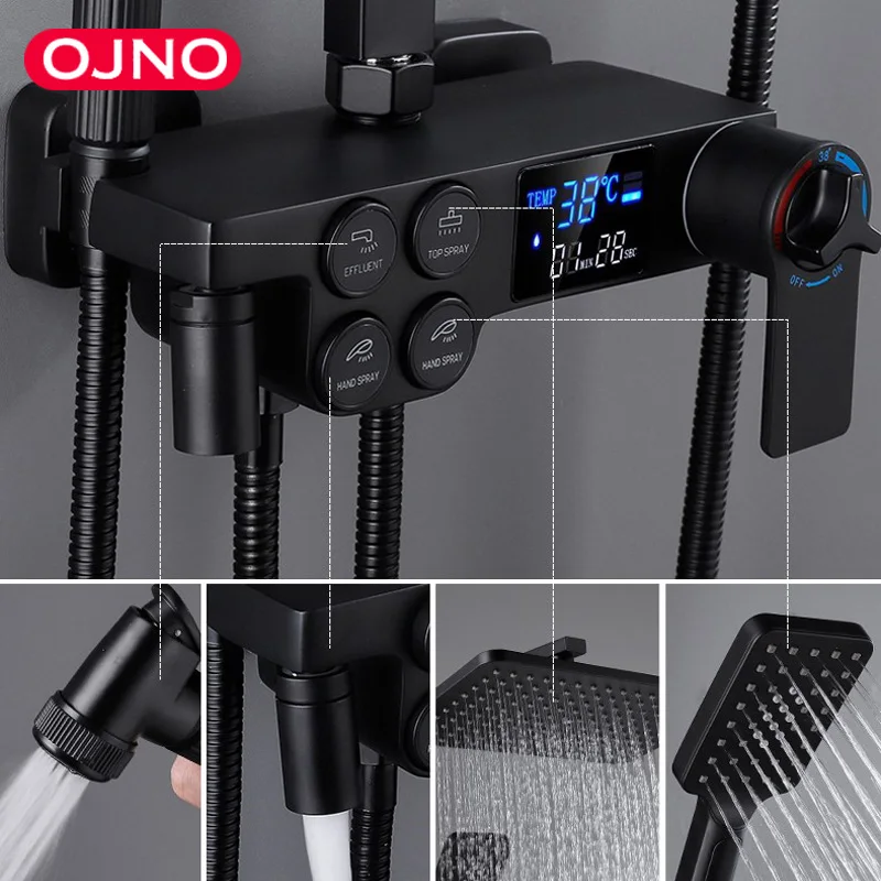 Черный цифровой термостатический смеситель для Дождевого душа настенный кран с