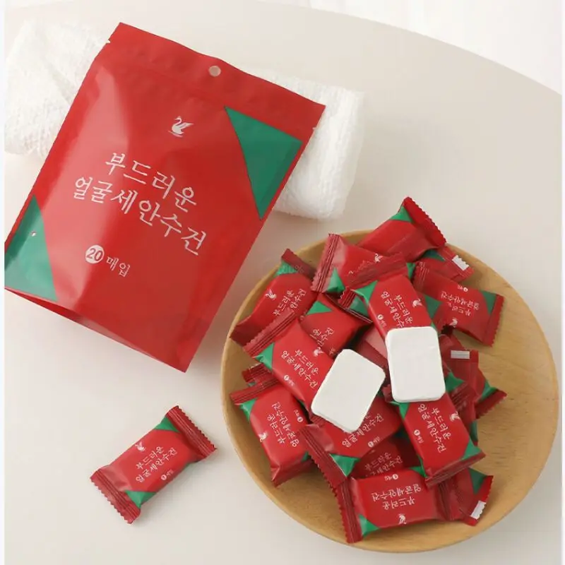 

20 Piece Disposable Travel Towels Compressed Facial Wipes Compact Mini Wipes Outdoor Portable Candy Wipes Tissues Face Towel