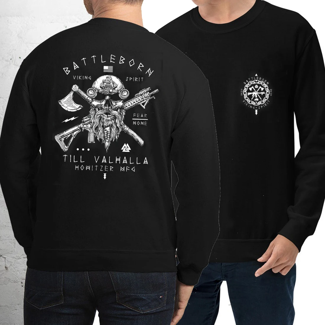 

Til Valhalla. Viking Warrior Spirit Bearded Skull Military Grunt Tactical Sweatshirt New 100% Cotton Casual Mens Streetwear