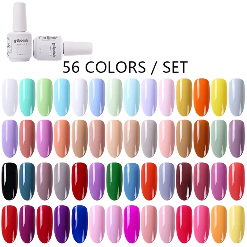 Clou Beaute 15ml Nail Gel Polish Set 56 Colors Vernis Semi Permanent UV LED Manicure Hybrid Varnishes Glue Nail Art Supplies