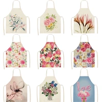 cotton linen flower floral pattern women apron for home decorative kitchen restaurant cooking bib aprons 55x68cm