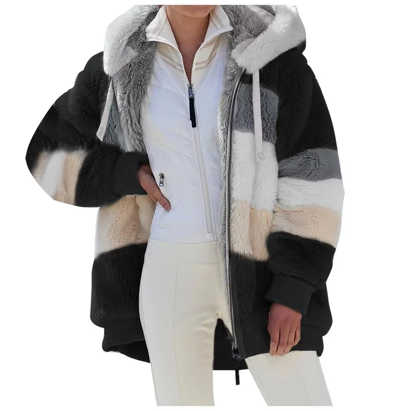 2023 New Autumn and Winter Clothing Casual Loose Hooded Women's Fashion Long-sleeved Loose Plush Multicolor Hooded Jacket Women
